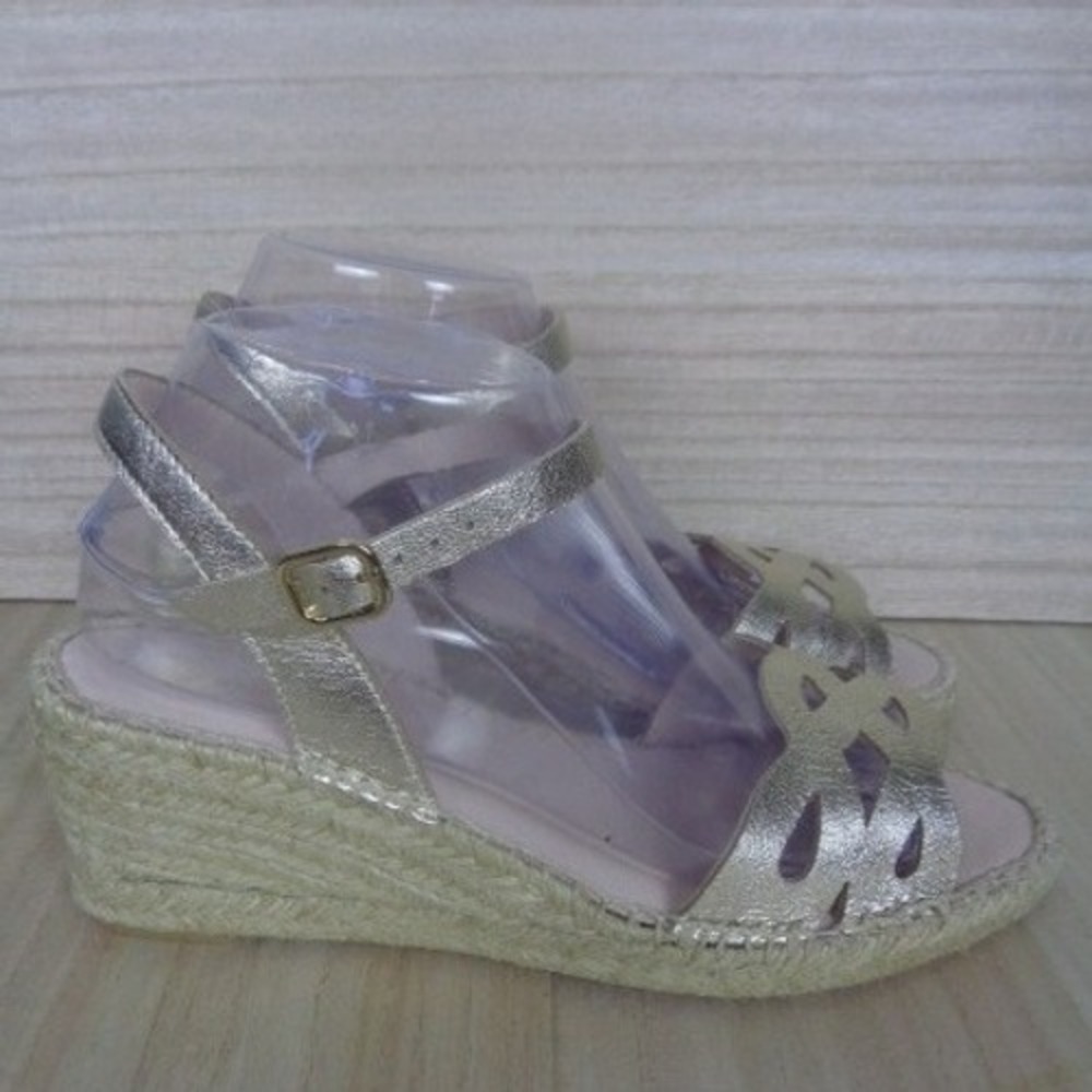 Eric Michael Women's Gold Metallic Espadrille Wedge Sandals Ankle Strap EU‎ 40